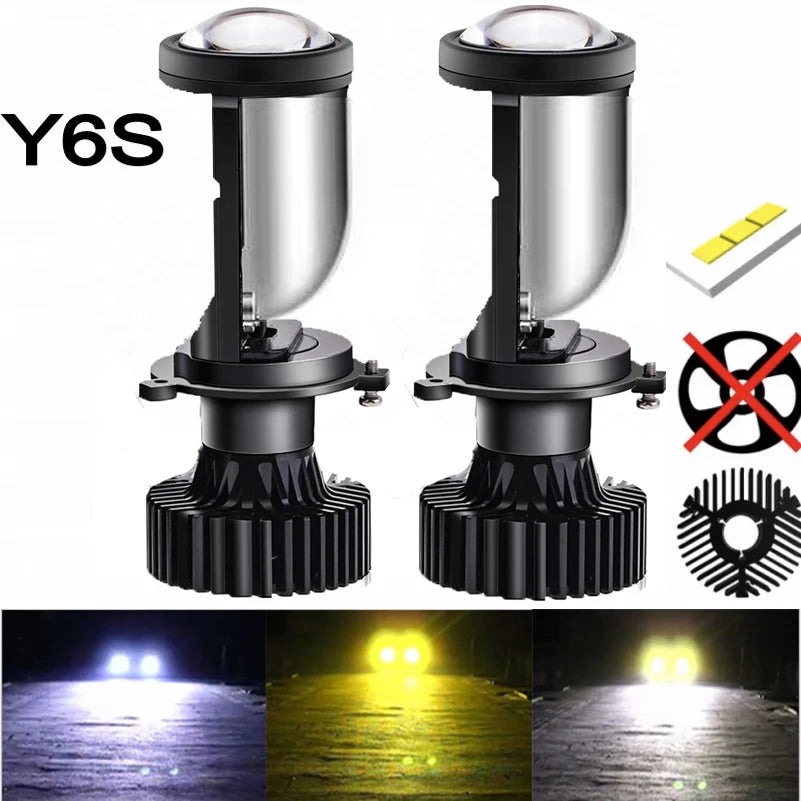 120W Y7S Lamp H4 LED Mini Projector Lens 3000K+4300K+6000K Automobles Bulb 25000LM Triple Colors In One Body Canbus Headlight