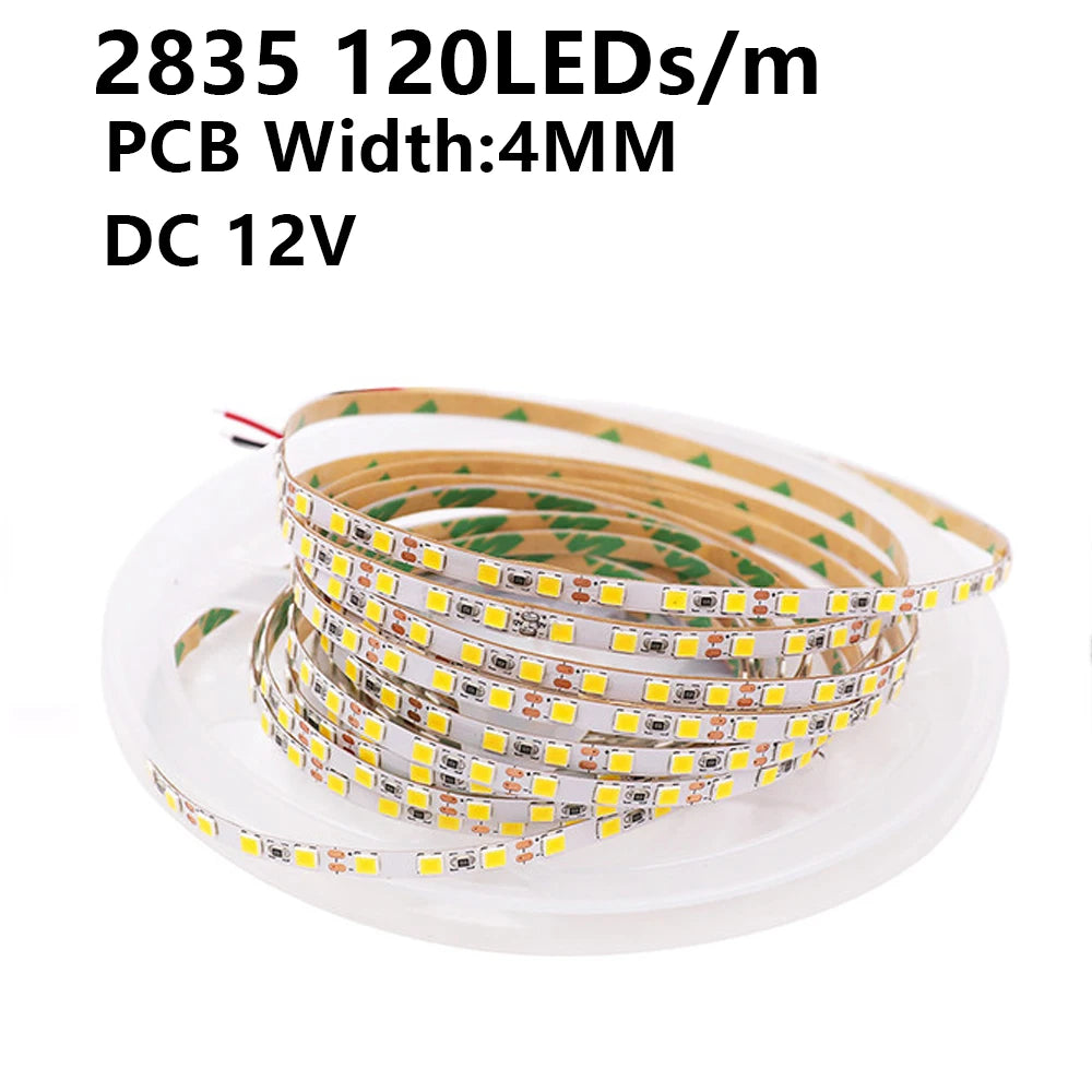 DC 5V 12V 24V Led Strip SMD 2835 120 180 240 LEDs/m Diode Tape 3mm 4mm 8mm 10mm PCB Flexible LED Ribbon TV Backlight for Bedroom