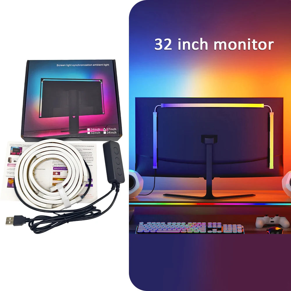 USB Computer Sync Light Strip PC Strip Lights 24 27 32 34 Inch Monitor RGB Screen LED Backlight for Gaming Room Atmosphere Decor