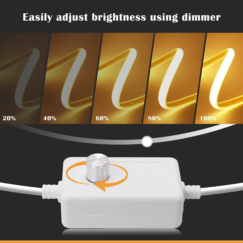 220V Dimmable COB LED Neon Strip Light With Switch/Dimmer EU