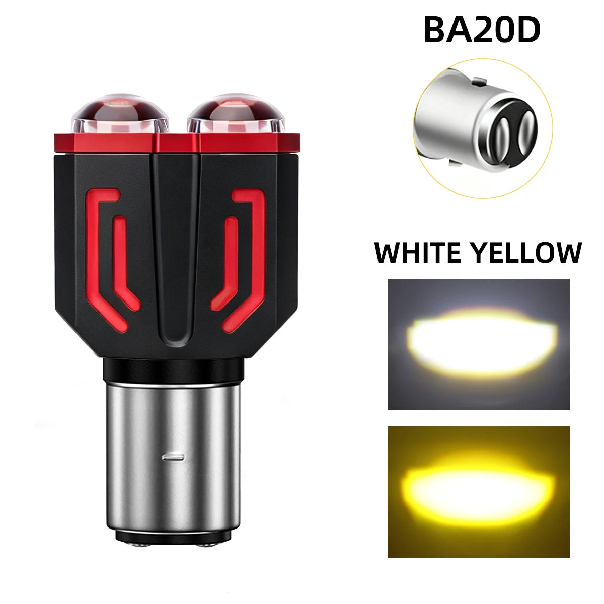 1Pc H4 BA20D H6 LED Bulb Motorcycle Headlight Bulb CSP Projector 2Lens White Yellow Hi Low Beam Lamp DRL Driving Lamp Fog Lights