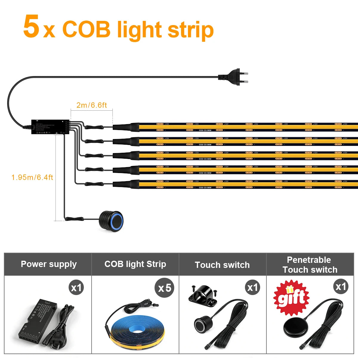 Dimmable Double Touch Sensor COB LED Light Strip For Acoustic Wood Slat TV Backlight Wall Panel & Under Cabinet Ambient Decor