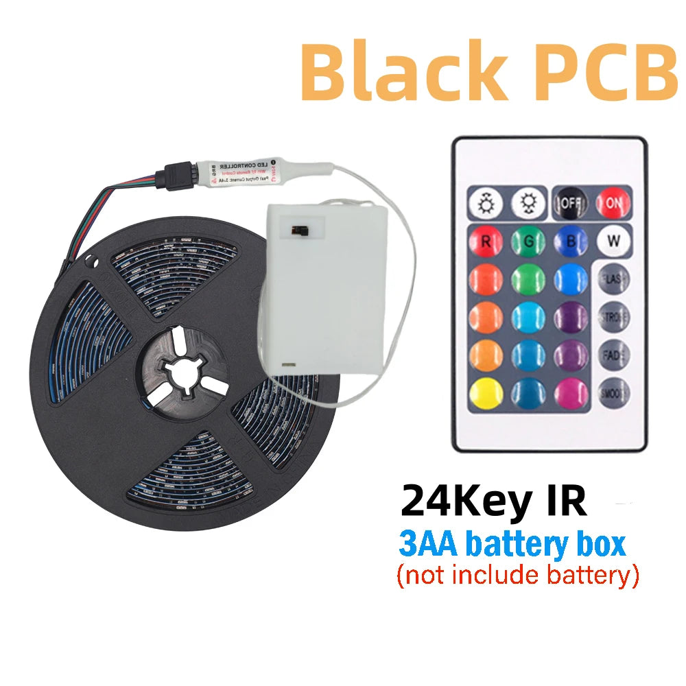 1m 2m 3m 4m 5m LED Strip Light 3AA Battery Power RGB 5V 5050 SMD Flexible Color Strip Lamp for Room Vanity Computer TV Backlight