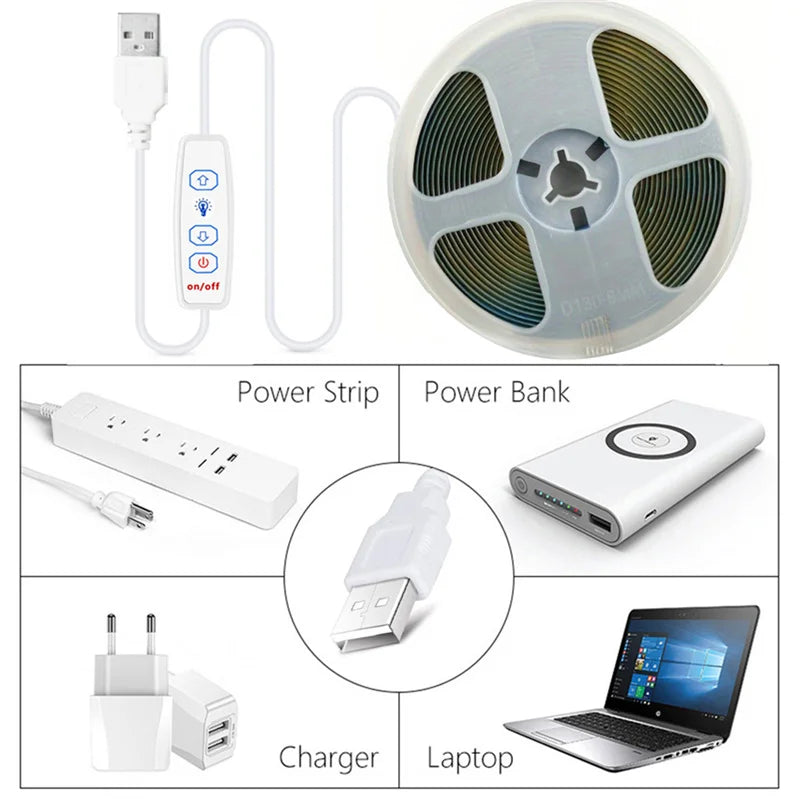 Dimmable COB LED Strip Light 5V USB Flexible Diode Tape With