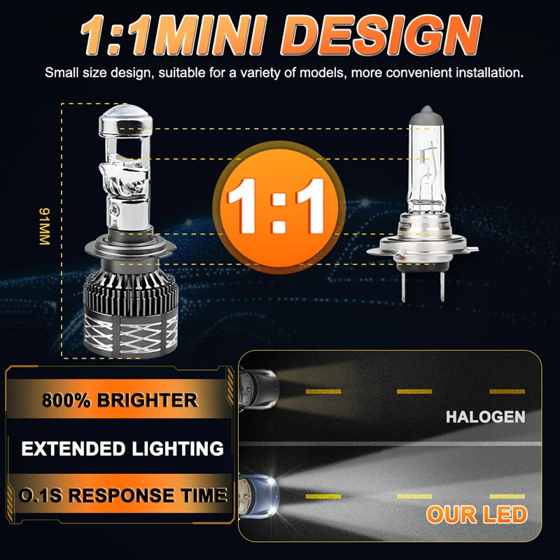 2PCS H7 LED Projector Lens Headlight H7 Car Bulb 6000K 30W/6