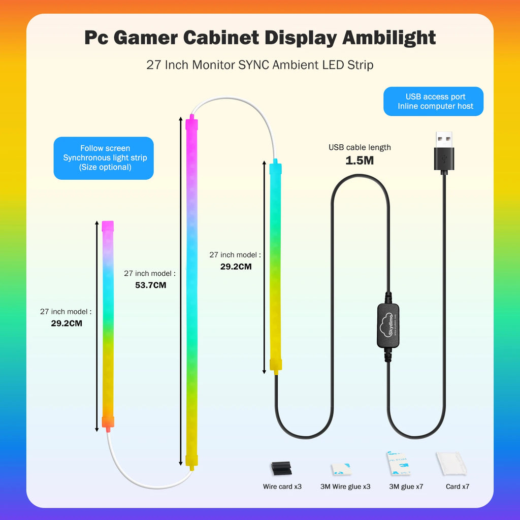 Skydimo RGB Gaming Lights Strip Music Game Sync Color 24 27 49 Computer Screen Amosphere Ambient Smart LED Neon Strip Light
