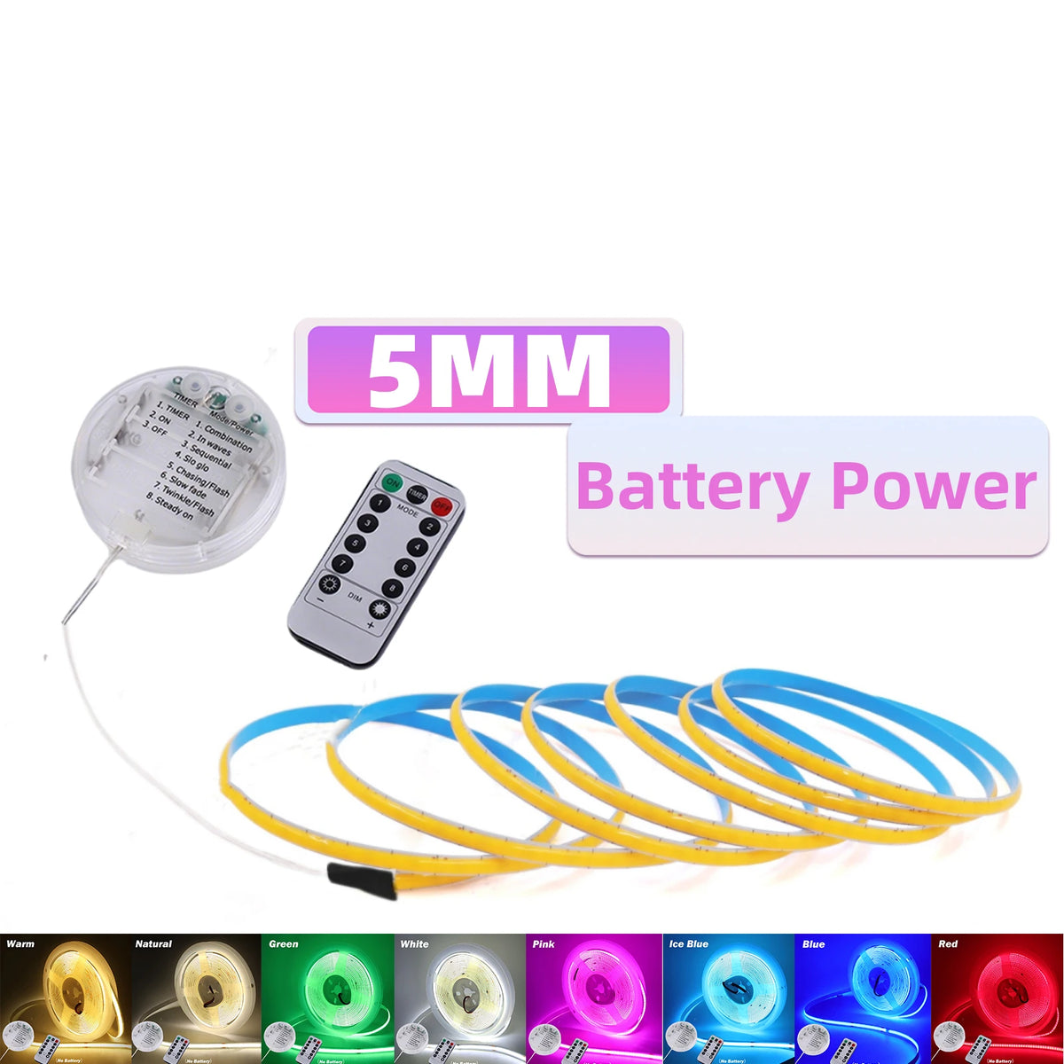 Dimmable 5V COB LED Strip Light 8 Modes 3AA Battery Box With Remote 3/5/8MM 320LEDs/M Flexible Ribbon Tape Room TV DIY Backlight