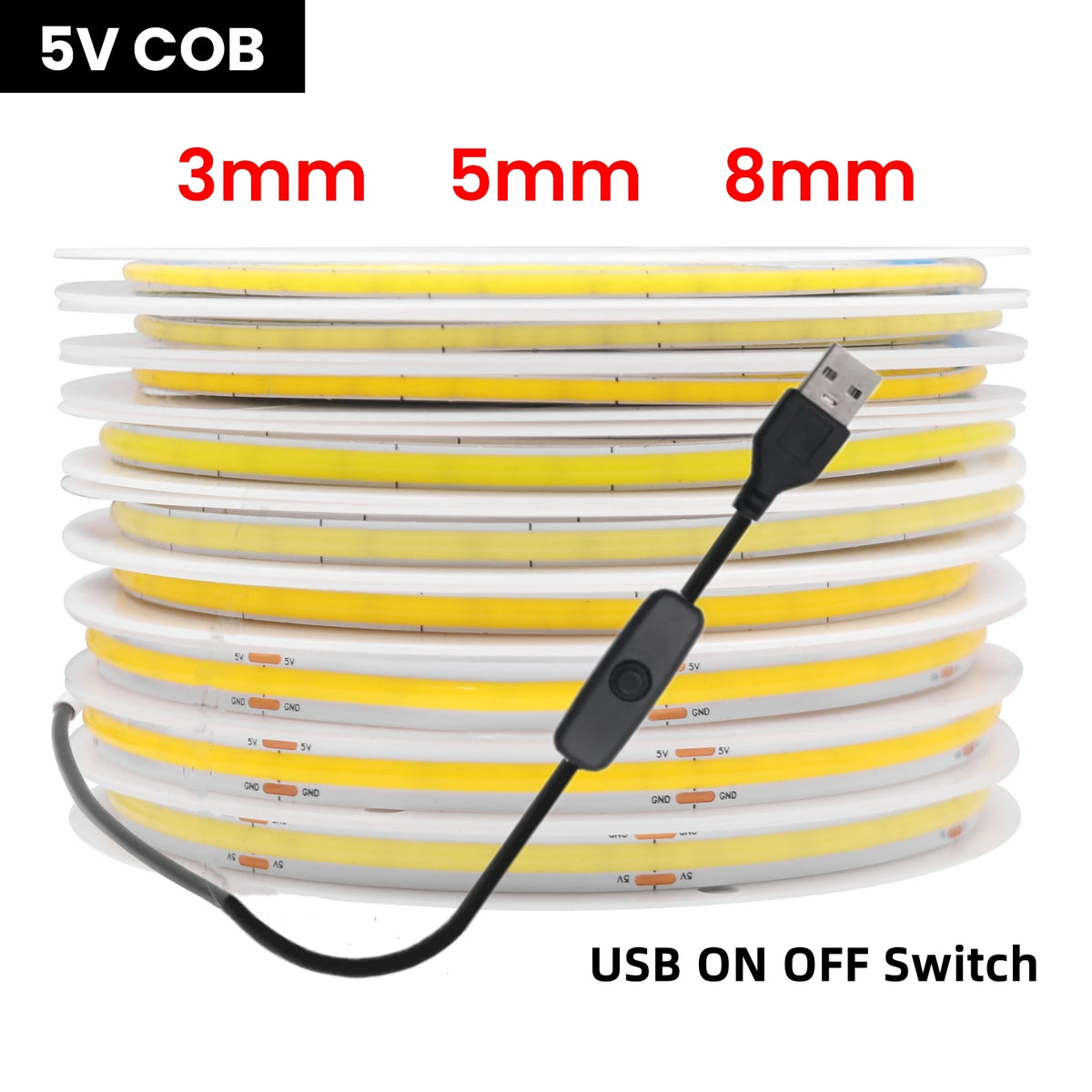 USB Dimmable COB LED Strip Light 3MM 5MM 8MM RA90 High Density 320LEDs/M 3000K 4000K 6500K FOB Flexible Ribbon Tape Rope Lamp