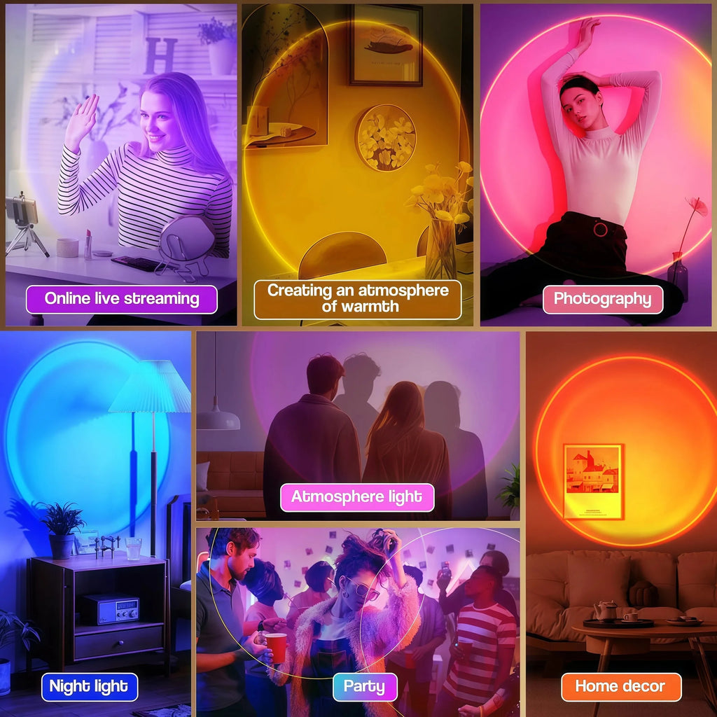 LED Sunset Lamp RGB Mini USB Projector Light Remote Control 