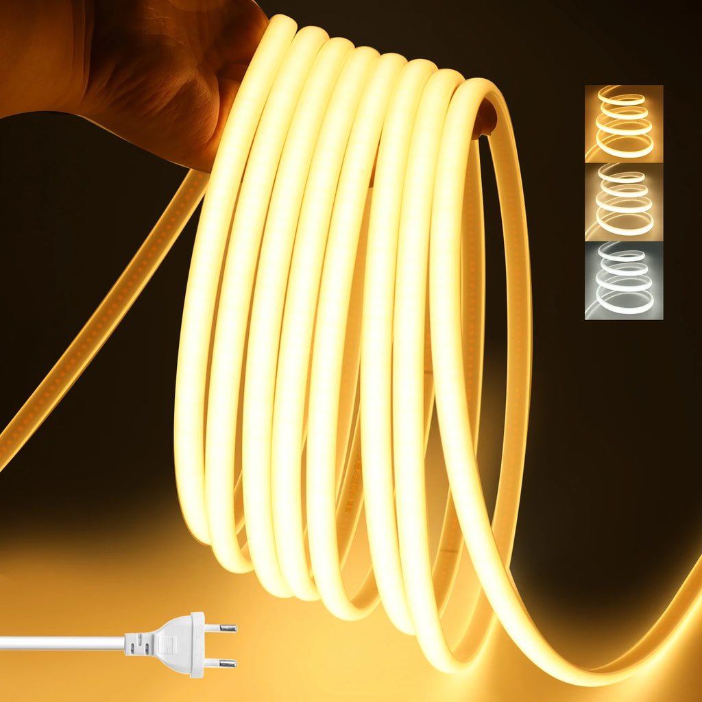 COB LED Strip Light With EU Switch/Dimmer Plug 220V 230V 240