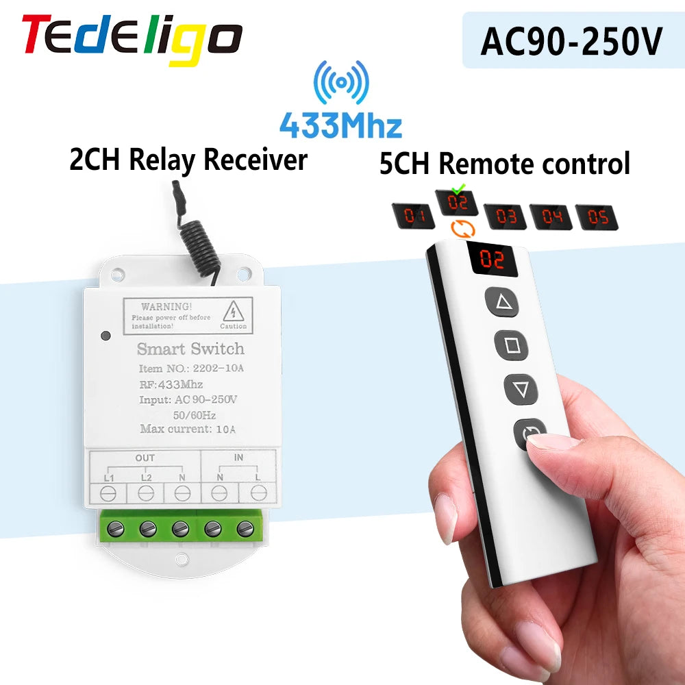 433mhz Wireless Remote Control Switch 220V 2CH Relay Receive