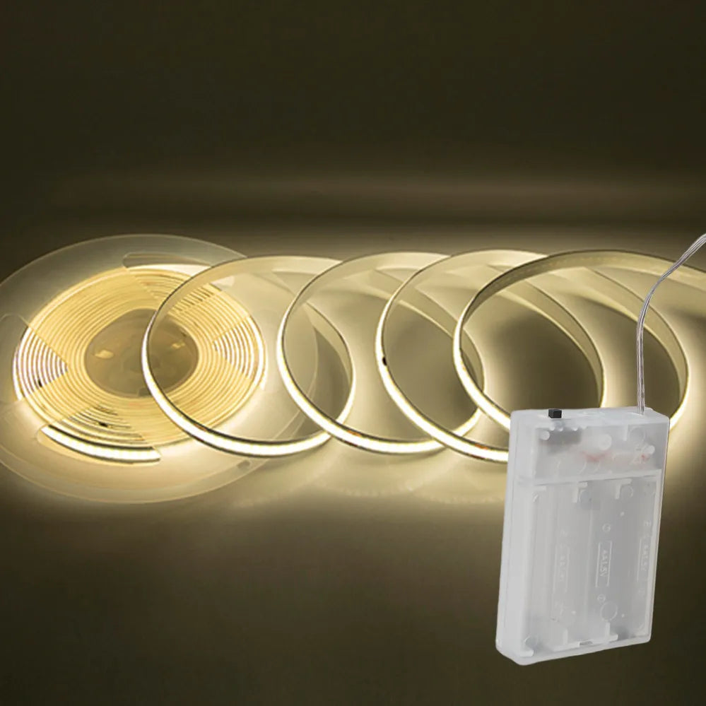 8mm PCB COB LED Strip DC5V 3AA Battery Powered 320LEDs/M Warm Natural Cool White Flexible Tape for Cabinet TV Bedroom Backlight