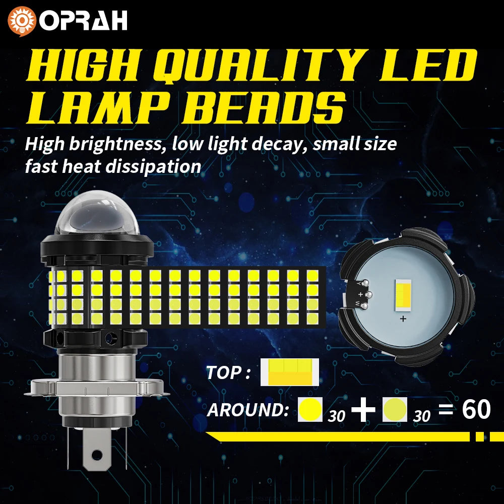 Oprah H4 LED H6 BA20D Motorcycle Headlight Bulb CSP Projecto