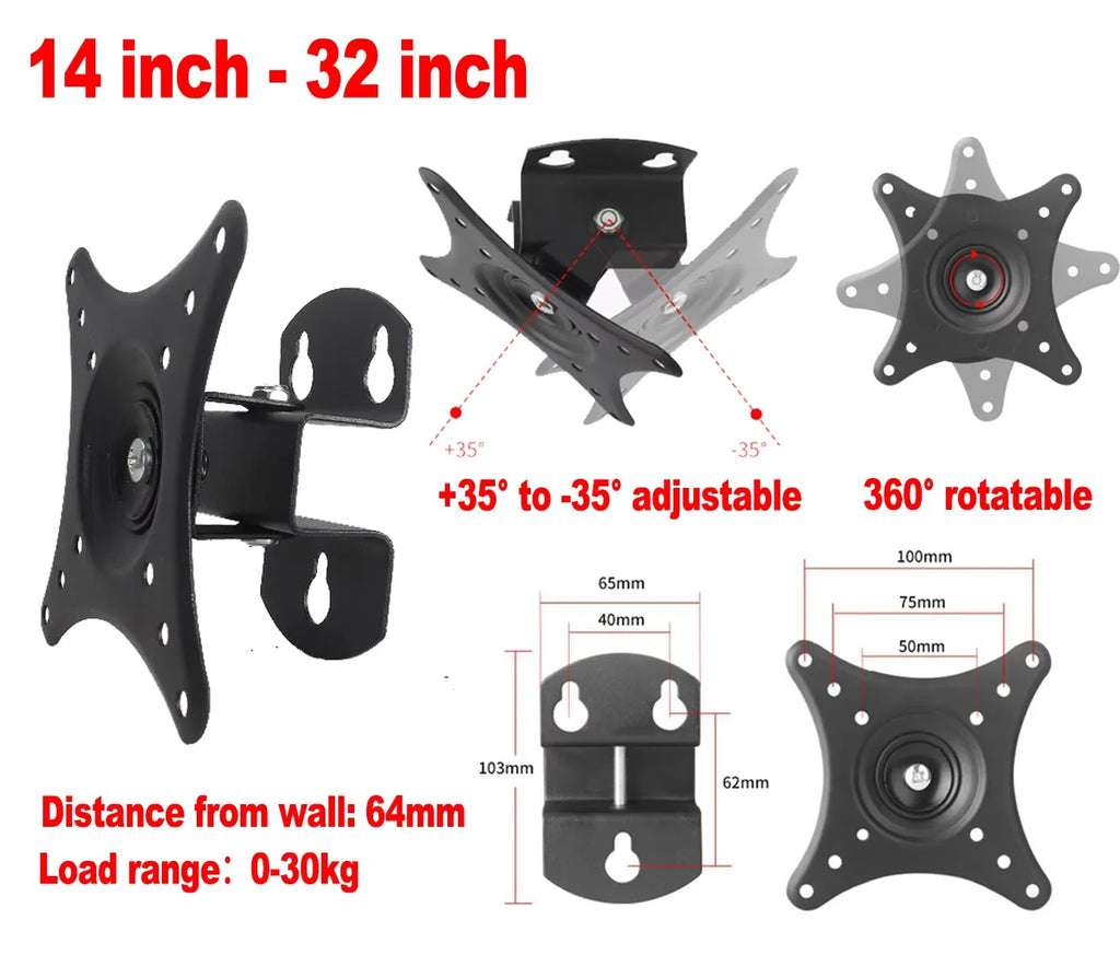7-32 Inch TV Mount Wall Mount Snap Fasterner Flat Bracket Universal Metal Tablet Holder LCD LED Monitor TV Frame VESA 75/100mm