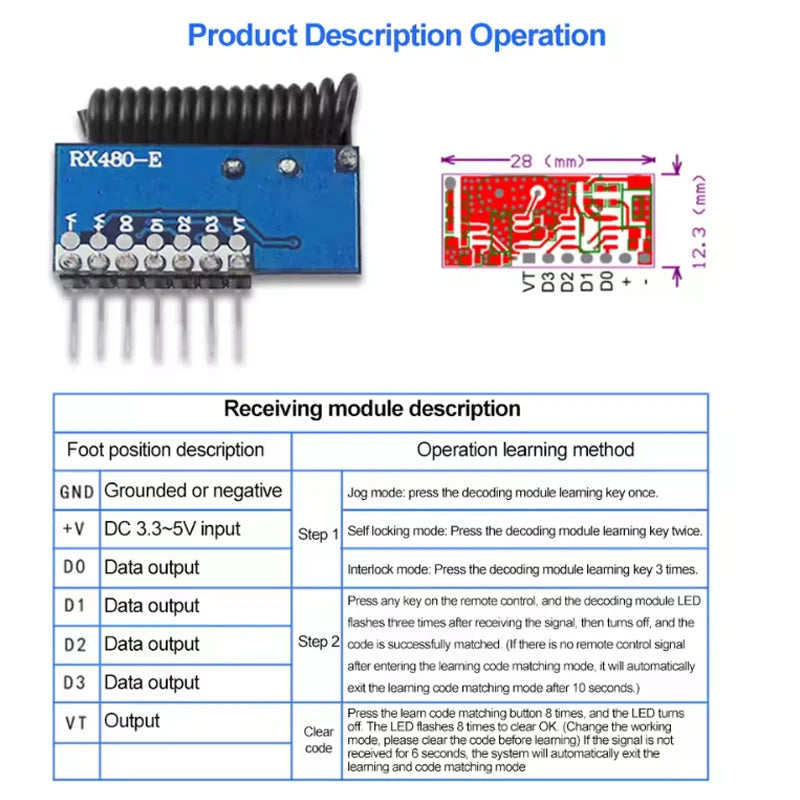 433mhz RF Receiver Learning Code Decoder Module 433 mhz Wire