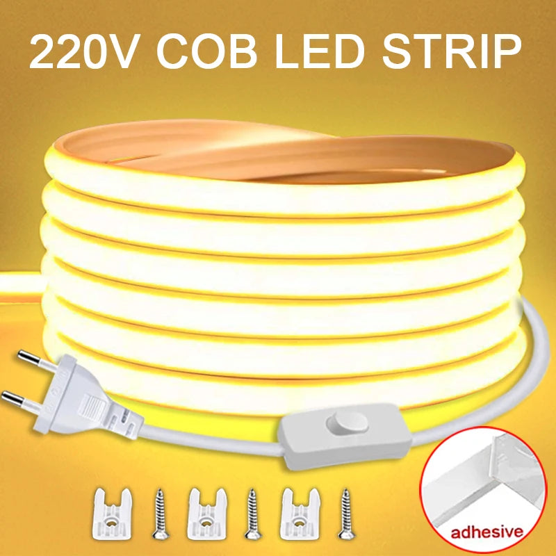 220V Led Strip with ON/OFF Switch Waterproof COB LED Strip 2