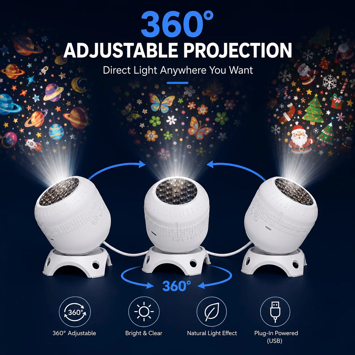 8 IN 1 360 Rotating Star Ocean Projector Light USB Powered M