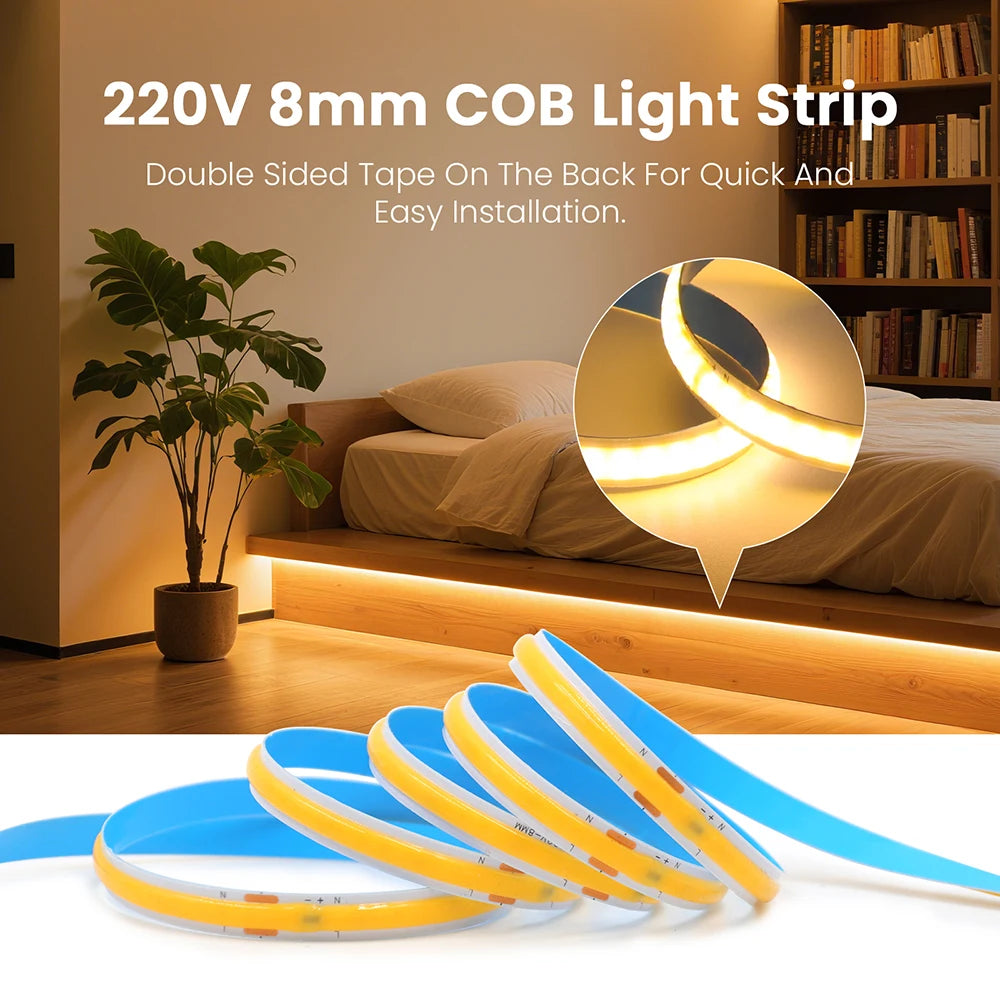5M 10M 15M 20M 110V 220V COB LED Strip Light Super Bright 24