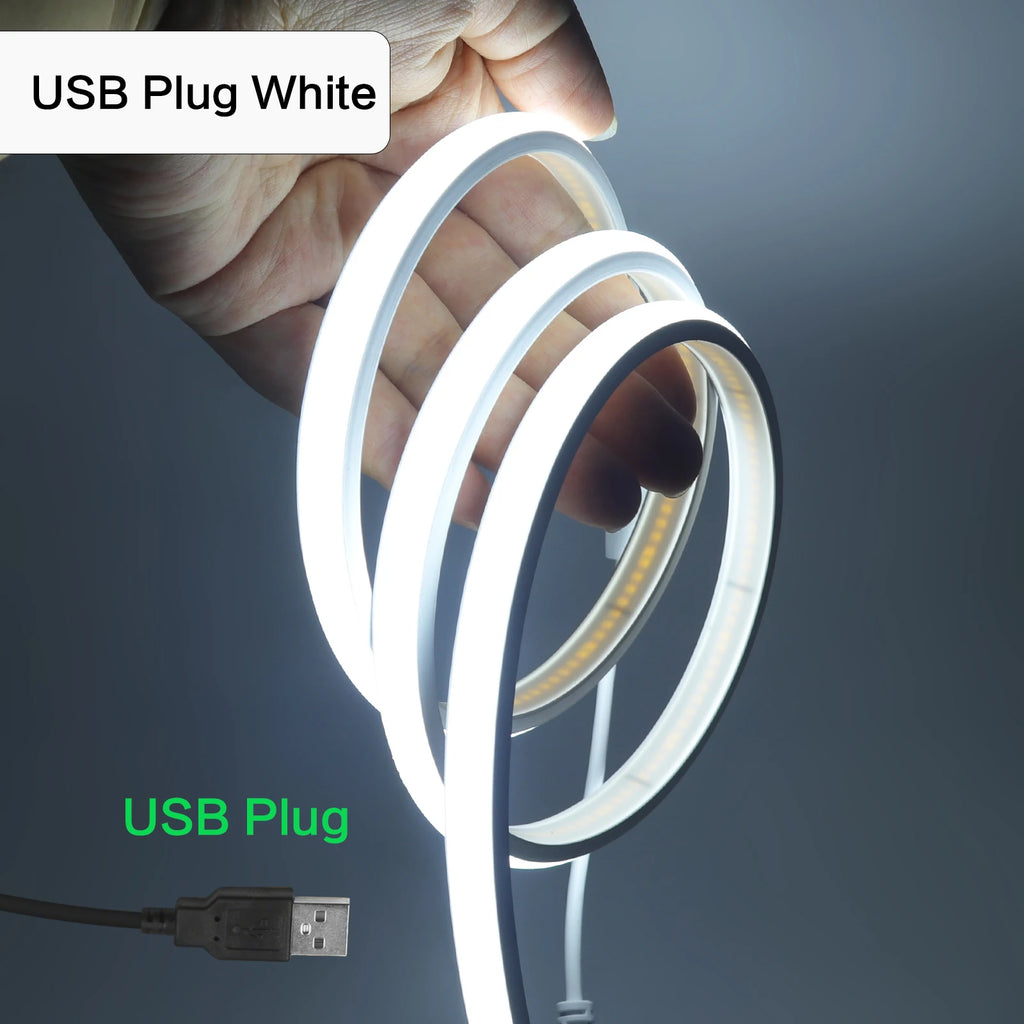 5V USB COB Neon LED Strip With Dimmer IP68 Waterproof 320LEDs/M White Natural Warm Neon Rope Light Indoor/Outdoor Linear Decor
