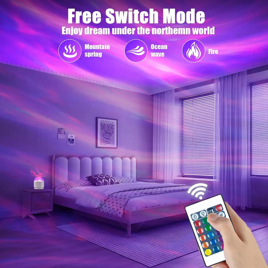 Aurora Borealis Starry Sky Rotating Projector with Remote Co