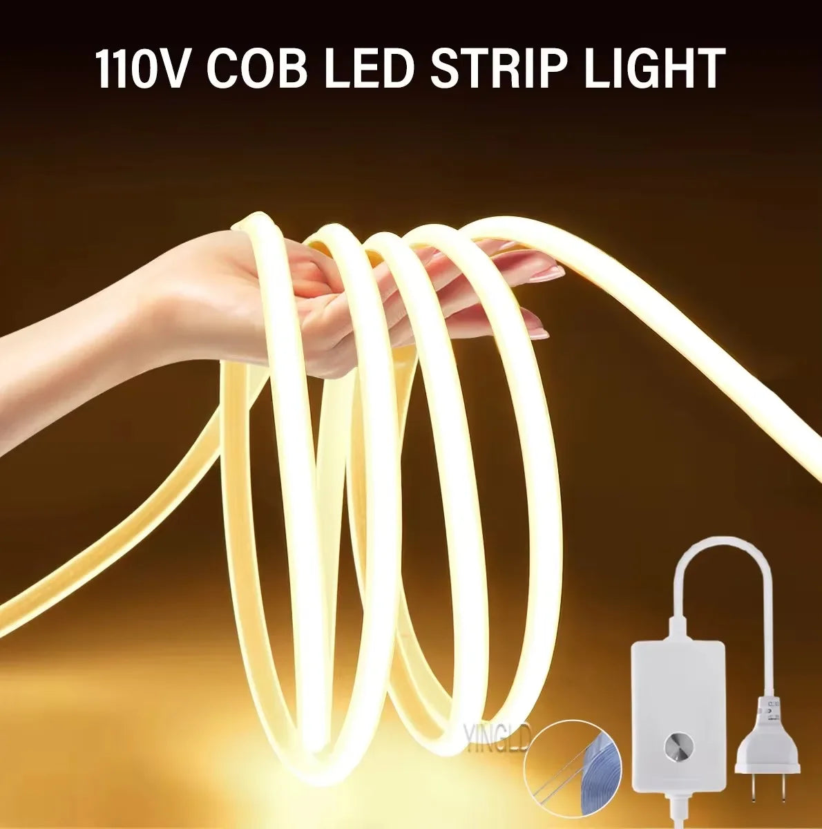 220V COB LED Strip Light High Bright Switch/Dimmable US 110V EU Plug Neon Tape Kitchen Cabinet Lighting Waterproof Garden