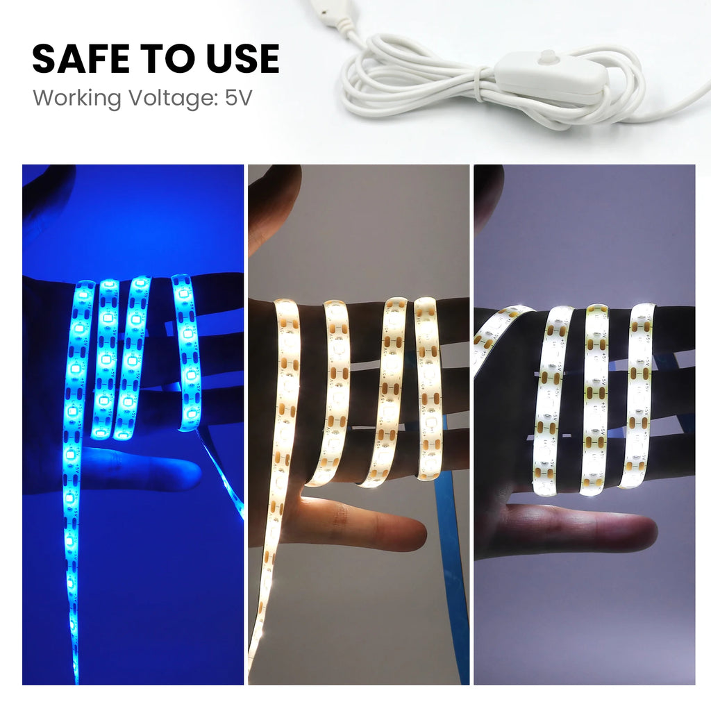 5V LED Strip Light with USB OFF/ON Switch SMD2835 60LEDs/m W