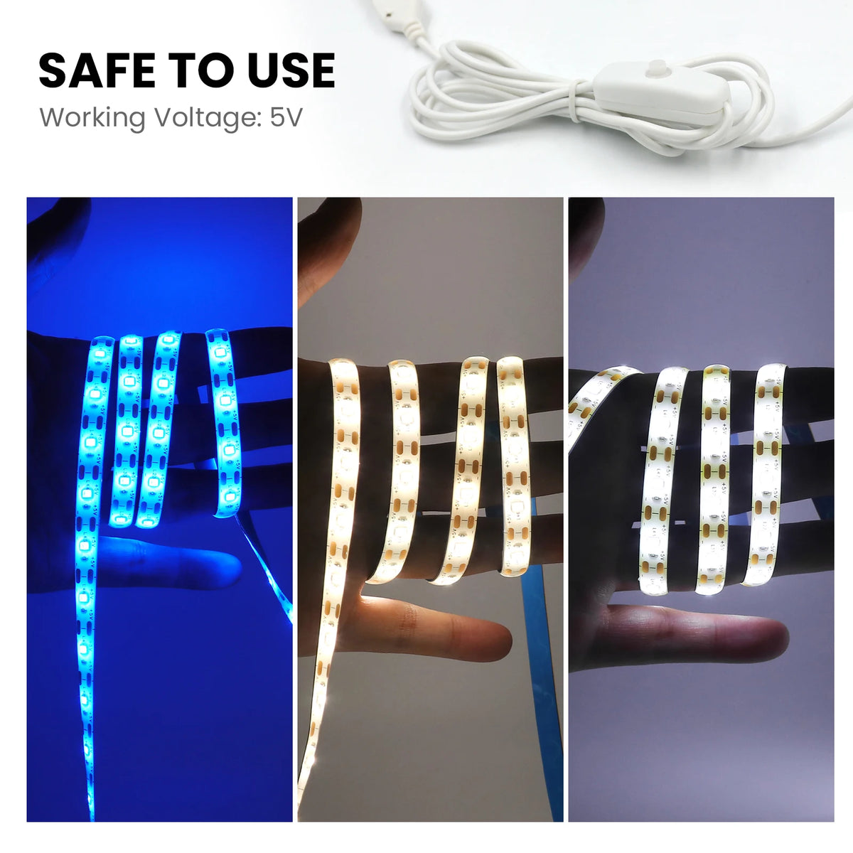 5V LED Strip Light with USB OFF/ON Switch SMD2835 60LEDs/m W