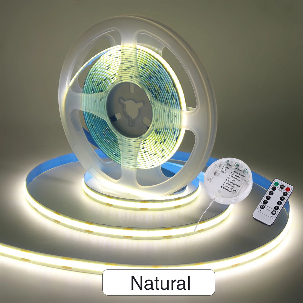 3AA Battery Box 5V COB LED Light Strip With Remote Blue White Yellow Warm Red 8MM PCB Flexible Adhesive Tape Room Kitchen Decor
