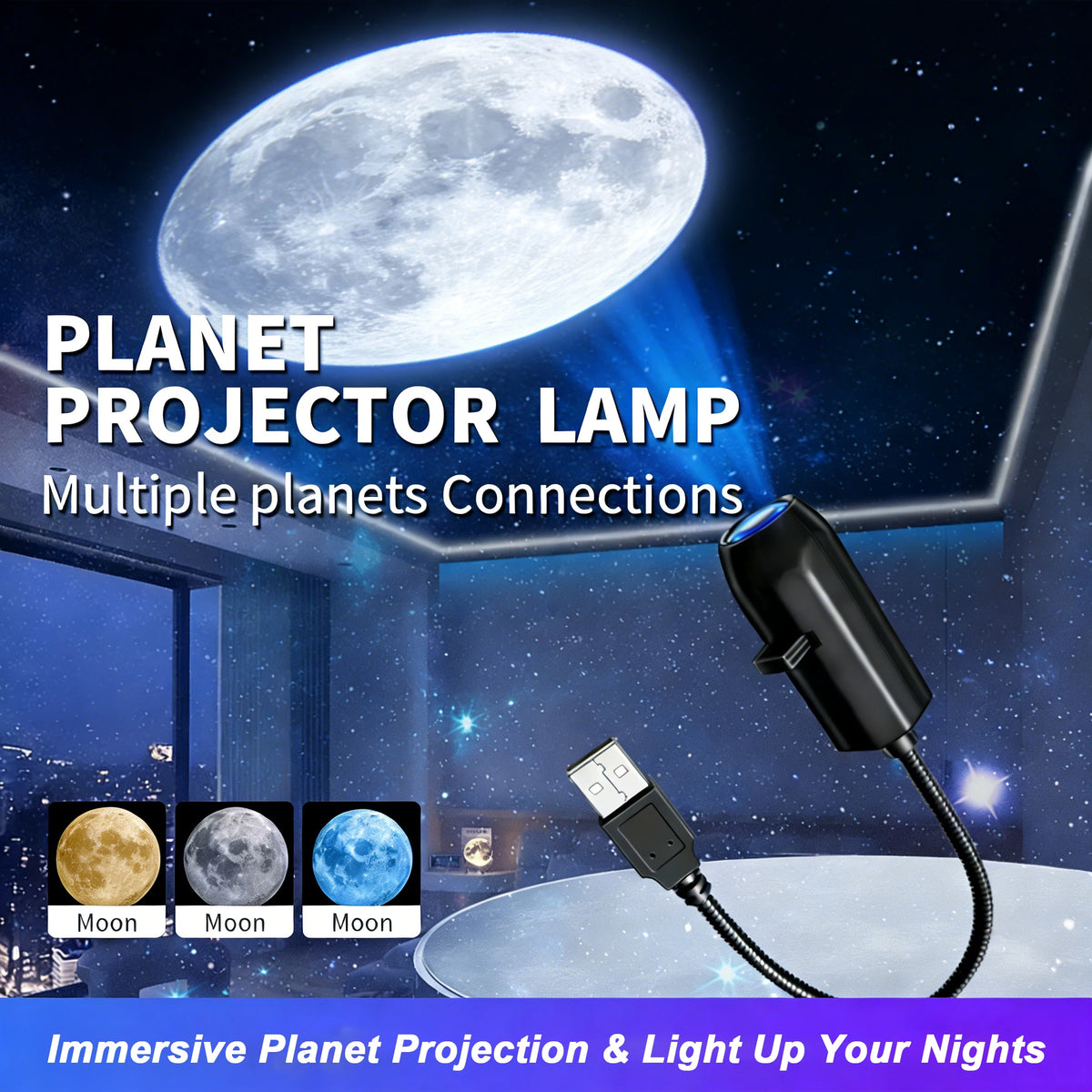 USB Moon Earth Planetary Projector Lamp 3 Types Theme Replac