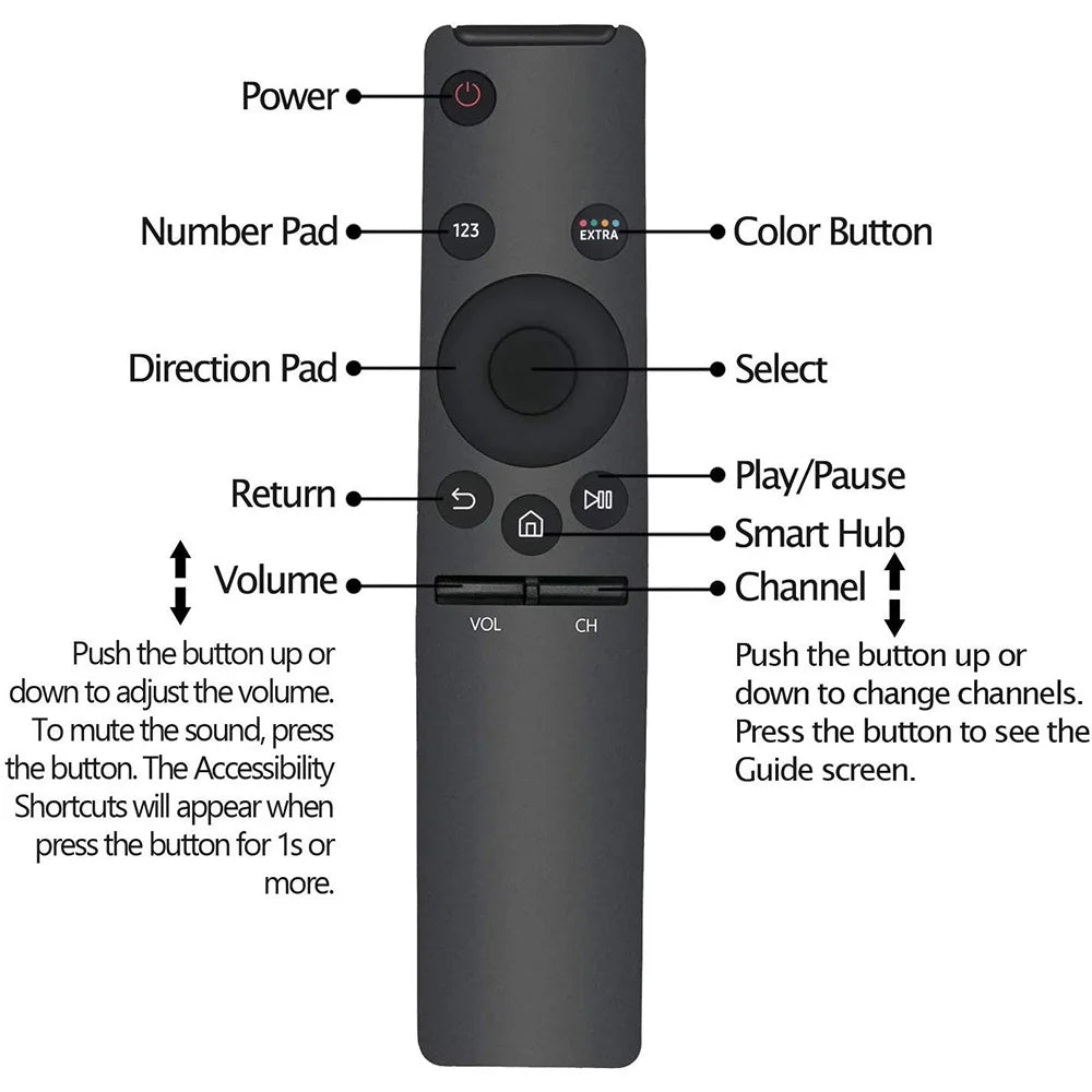 Smart Remote Control Replacement For Samsung HD 4K Smart Tv 
