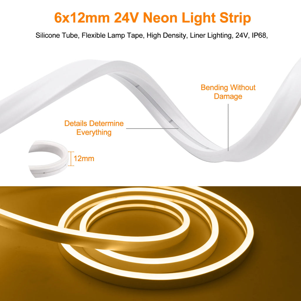 Solar Powered Neon Strip DC 24V IP67 Waterproof Warm/Cold Wh