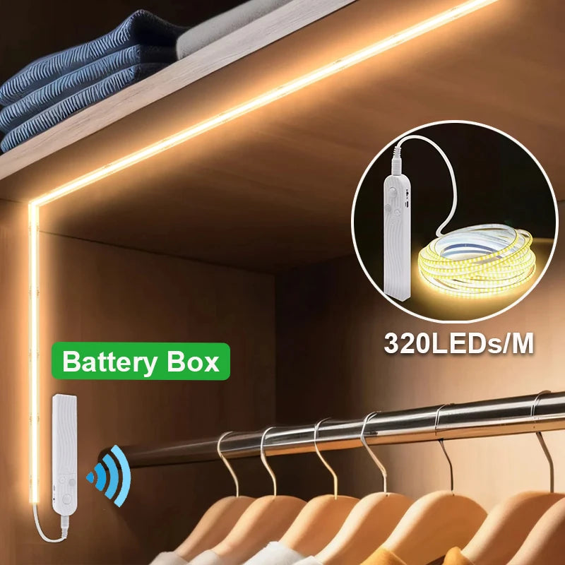 COB LED Strip Light 5V 320LEDs/m PIR Motion Sensor Flexible 