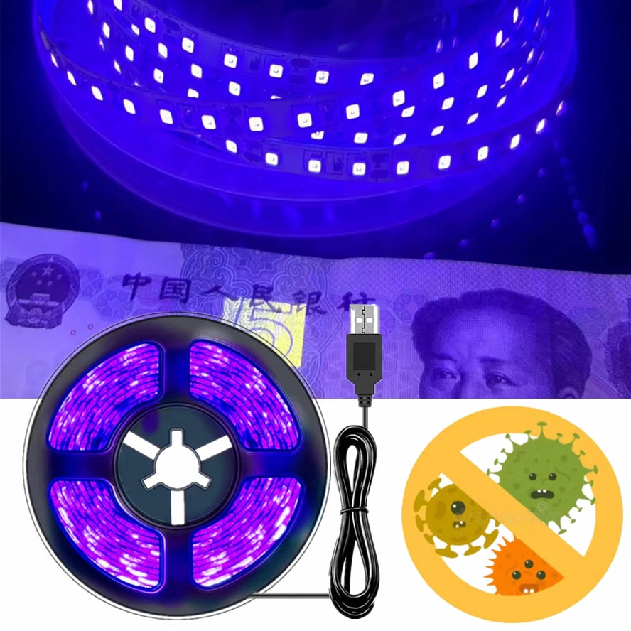 5V Flexible UV LED Strip Light 2835 SMD USB Purple Ultraviol