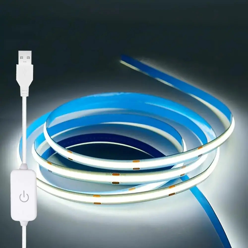 LED COB Light Strip Touch Dimmer Flexible Diode Tape 5V USB 