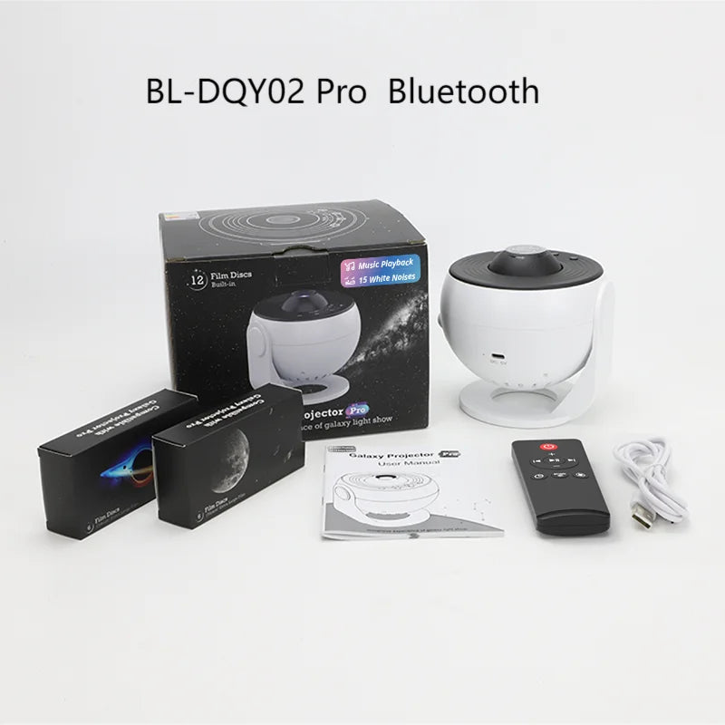 Galaxy Projector for Bedroom Pro Version HD 12 in 1 Film Discs Star Projector Galaxy Light Planetarium Projector with Timer White Noise 360 Rotation Bluetooth Remote Control