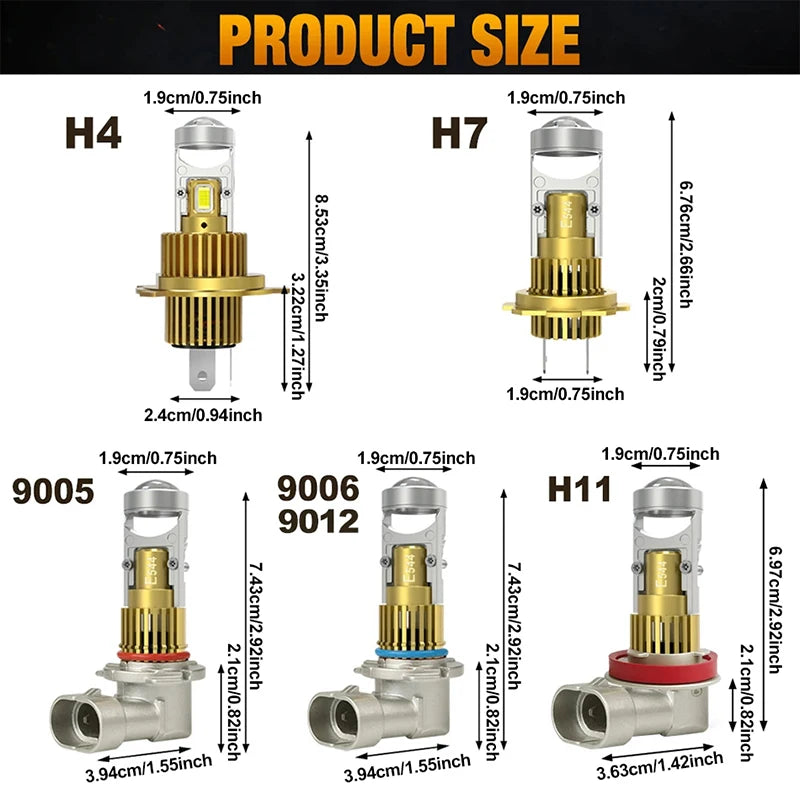 2PCS H7 LED Projector Lens H4 H8 H11 9005 HB3 9006 HB4 Led C
