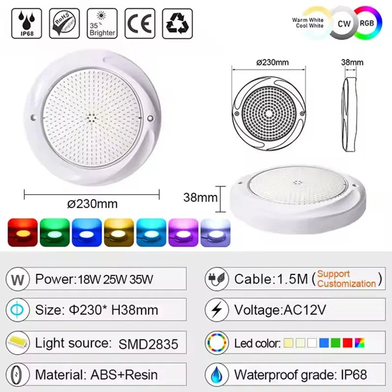 12V Rgb Color Changing 35W Waterproof Ip68 Led Pond Bulb Lam