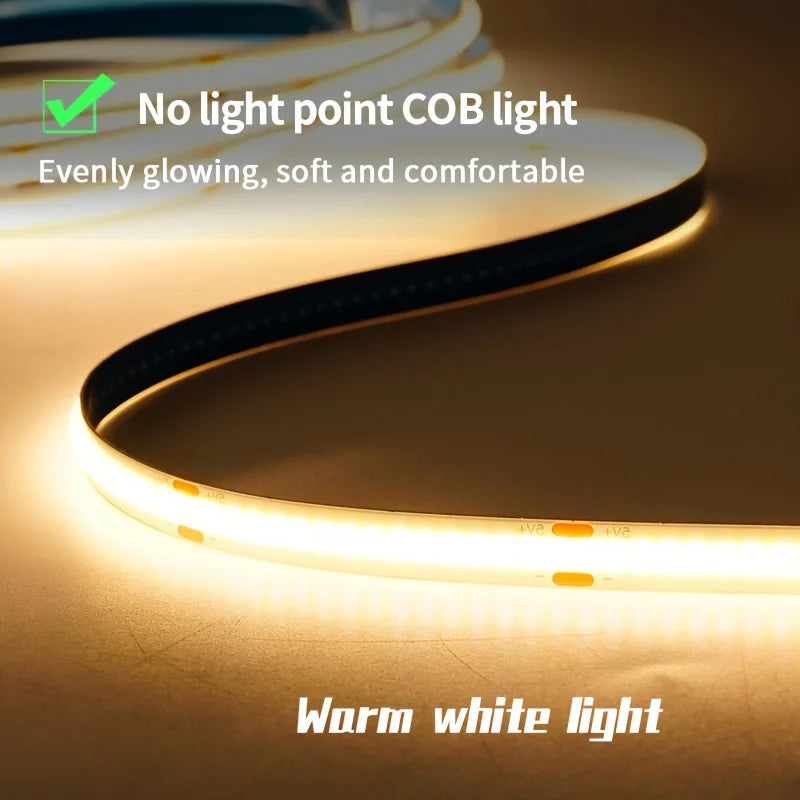 COB LED Strip Light 5V USB Waterproof With Button Switch Fle