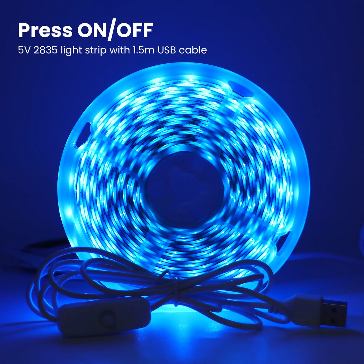5V LED Strip Light with USB OFF/ON Switch SMD2835 60LEDs/m Waterproof Adhesive Tape TV Backlight White Warm Blue for Room Decor