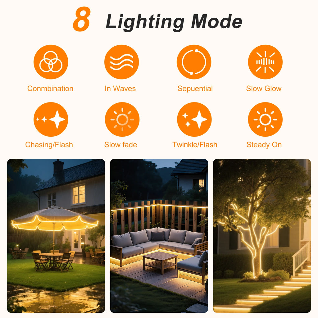 Solar Powered Neon Strip DC 24V IP67 Waterproof Warm/Cold Wh