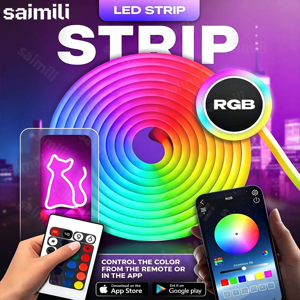 RGB LED Neon Rope Lights Bluetooth App WS2812 RGBIC Waterpro