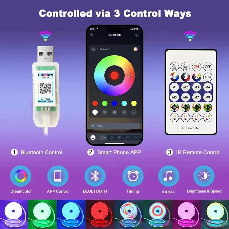 RGB LED Neon Rope Lights Bluetooth App WS2812 RGBIC Waterpro