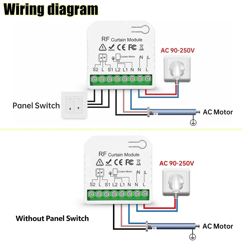 433Mhz RF Curtain Switch 110v 220v 10A Roller Blinds Shutter