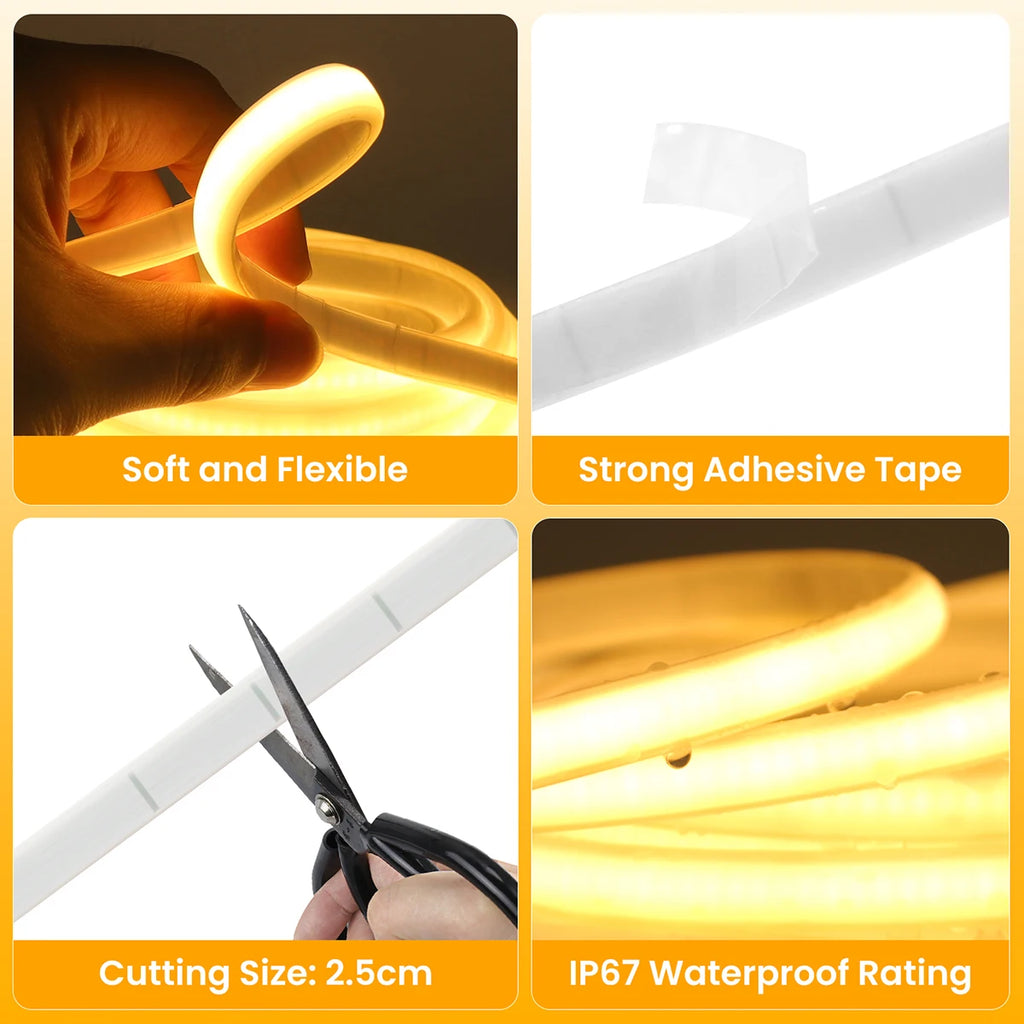 Dimmable 5V COB Neon LED Strip Light 320LEDs/m USB Switch/To