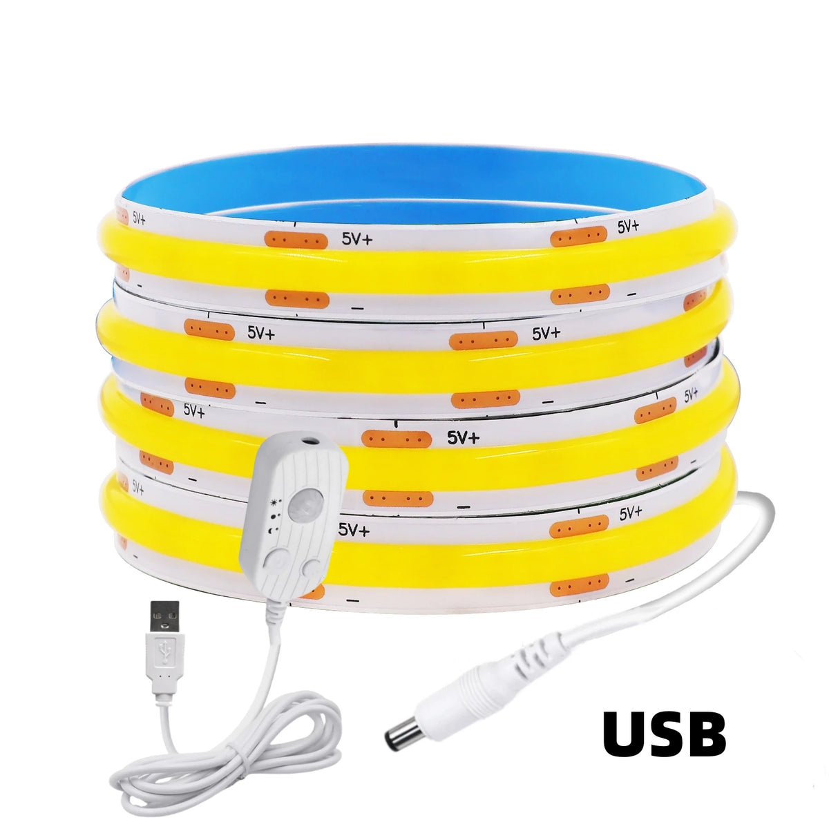 COB LED Strip 8mm Motion Sensor USB/Battery Powered 5V 320LEDs/m Flexible Tape for Kitchen Cabinet Lamp Room TV Mirror Backlight