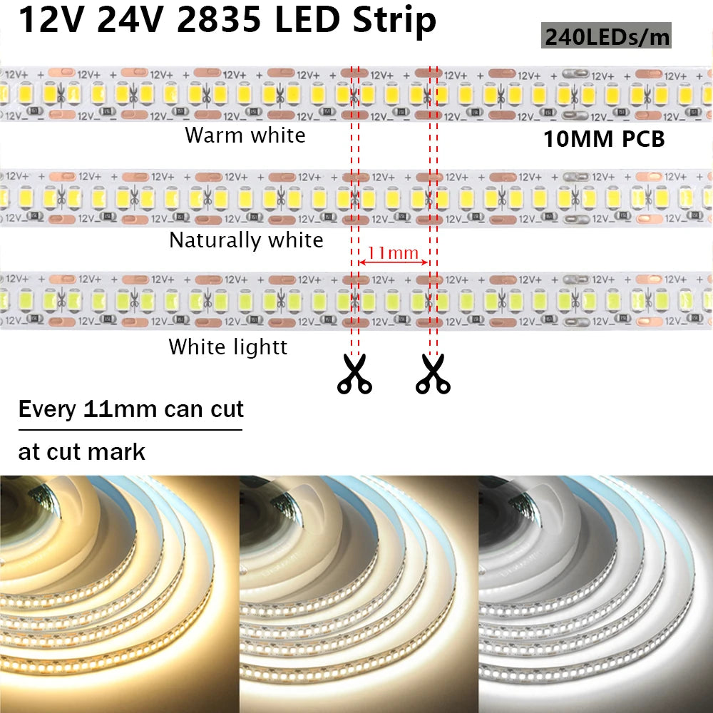 DC 5V 12V 24V Led Strip SMD 2835 120 180 240 LEDs/m Diode Ta