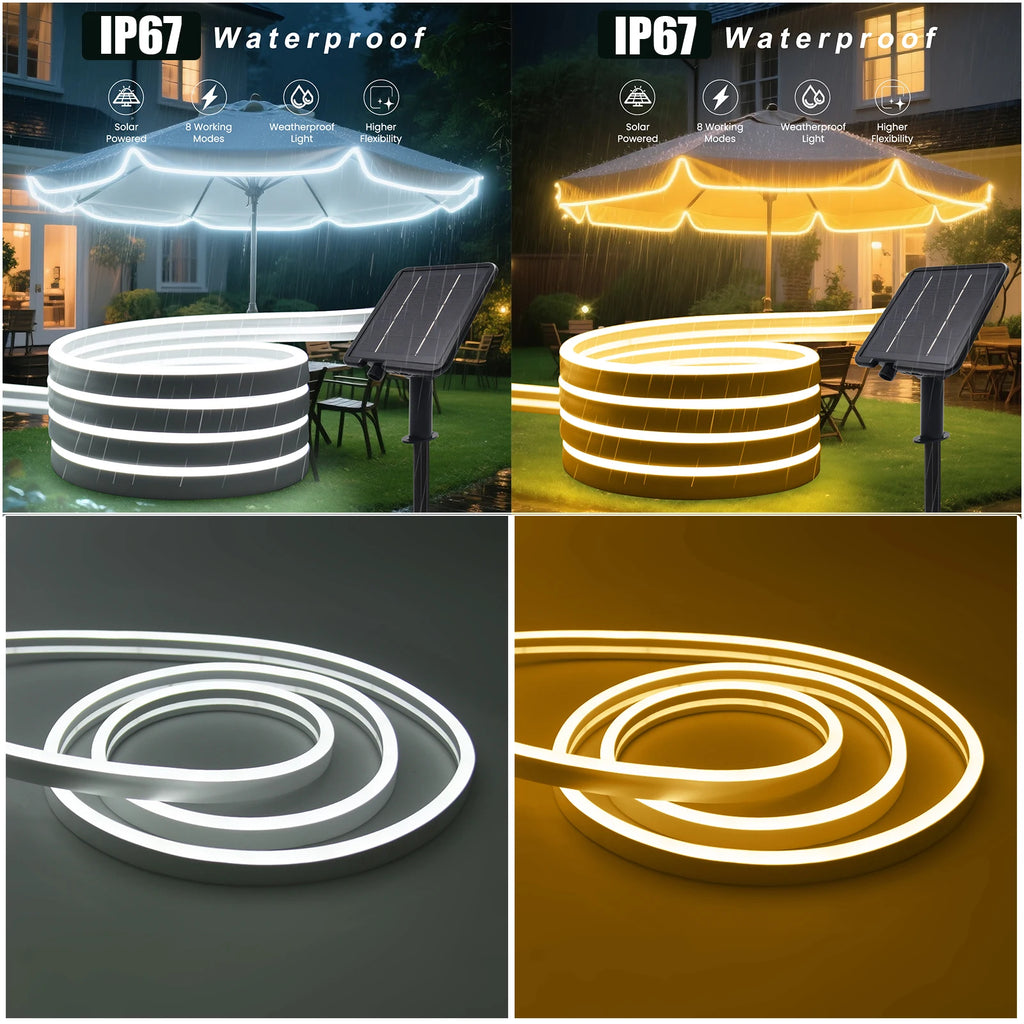 Solar Powered Neon Strip DC 24V IP67 Waterproof Warm/Cold Wh