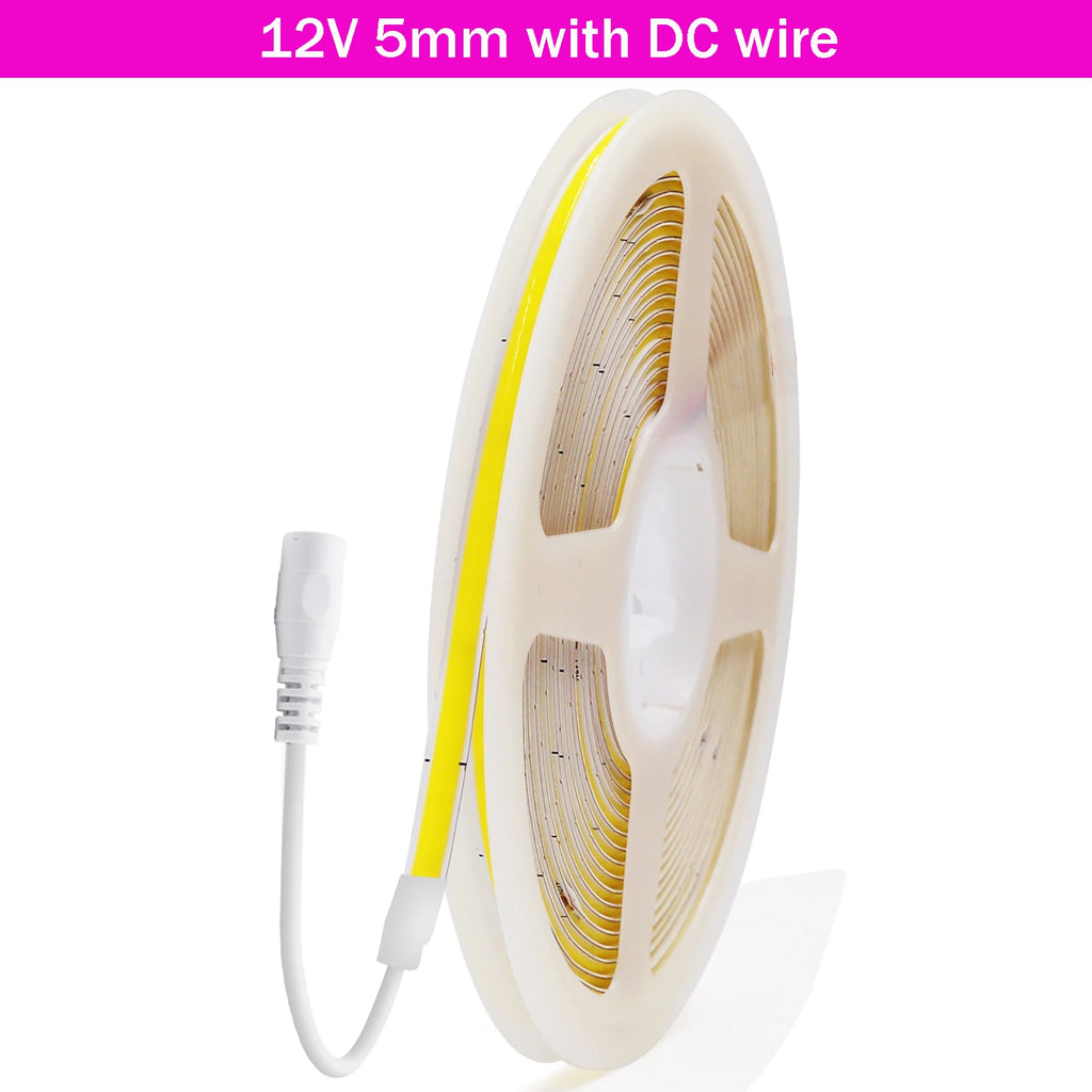 DC5V USB COB LED Strip 3mm 5mm 8mm Width 12V 320LEDs Flexible LED Strip Light with Adhesive High Density Linear Lighting
