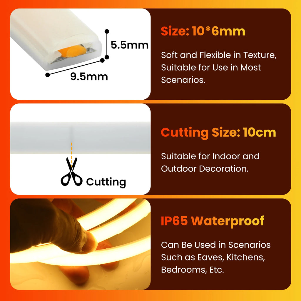220V Dimmable COB LED Adhesive Strip With Dimmer/Switch Whit