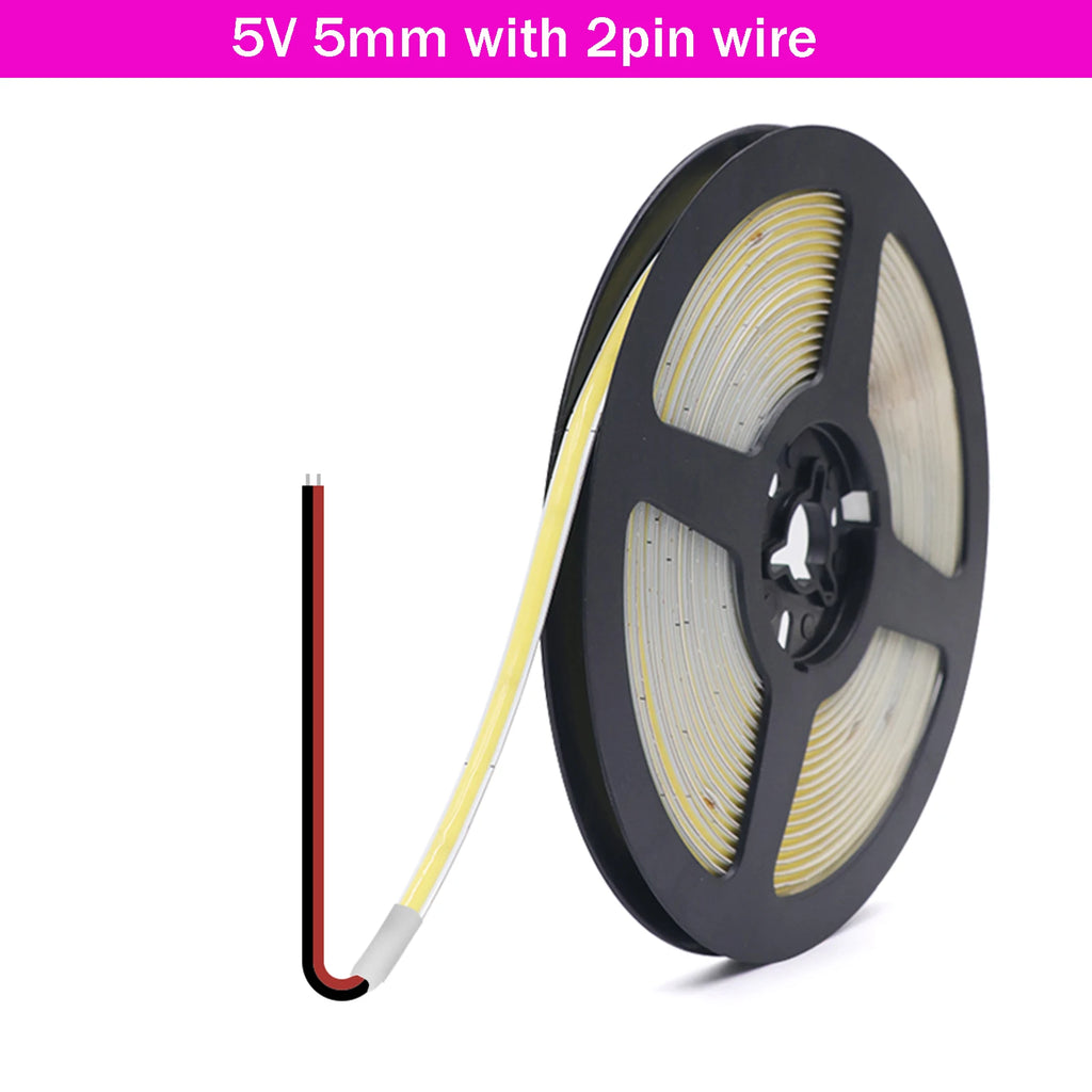DC5V USB COB LED Strip 3mm 5mm 8mm Width 12V 320LEDs Flexible LED Strip Light with Adhesive High Density Linear Lighting